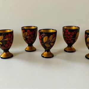 Vintage Hand Painted Wooden Egg Holders Set  6